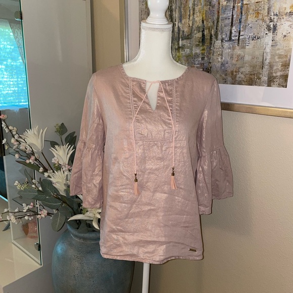 Ellen Tracy linen pink blouse - Picture 2 of 10